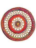 Firecracker Hand-Crafted Upcycled Cotton and Jute Round Meditation Mat with Jali