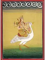 Goddess Saraswati on Her Mount Swan
