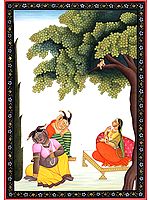 Hanuman Presents Rama's Ring to Sita Surrounded by Rakshasis