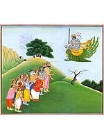 Eight-Armed Vishnu on Garuda Watercolor Painting on Paper