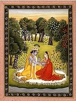 Krishna Appeasing Radha for Not Coming on Time