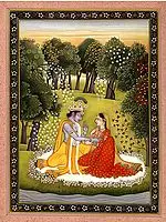 Krishna Appeasing Radha for Not Coming on Time