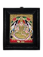 Gajalakshmi Tanjore Painting | Traditional Colors With 24K Gold | Teakwood Frame | Gold & Wood | Handmade | Made In India