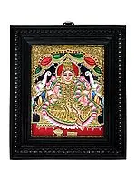 Gajalakshmi Tanjore Painting | Traditional Colors with 24K Gold | Teakwood Frame