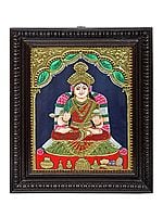 Devi Annapurna Tanjore Painting | Traditional Colors With 24K Gold | Teakwood Frame | Gold & Wood | Handmade | Made In India