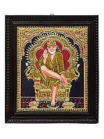 Shirdi Sai Baba Tanjore Painting | Traditional Colors With 24K Gold | Teakwood Frame | Gold & Wood | Handmade | Made In India