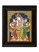 Krishna with his Queens Tanjore Painting | Traditional Colors With 24K Gold | Teakwood Frame | Gold & Wood | Handmade | Made In India