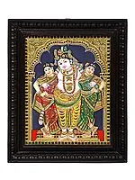 Krishna with his Queens Tanjore Painting | Traditional Colors With 24K Gold | Teakwood Frame | Gold & Wood | Handmade | Made In India