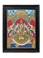 Padmasana Gajalakshmi Tanjore Painting | Traditional Colors With 24K Gold | Teakwood Frame | Gold & Wood | Handmade | Made In India
