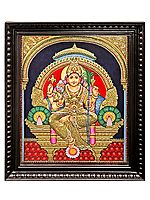 Large Goddess Rajarajeshwari Tanjore Painting | Traditional Colors With 24K Gold | Teakwood Frame | Gold & Wood | Handmade | Made In India