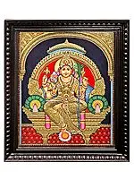 Large Goddess Rajarajeshwari Tanjore Painting | Traditional Colors With 24K Gold | Teakwood Frame | Gold & Wood | Handmade | Made In India