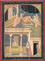 Radha Pines for Krishna while Her Sakhi Informs Him of Her State (Narrative Painting)