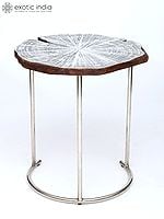 24" Designer Table in Wood with Iron Legs