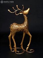 36" Large Decorative Iron Reindeer with Golden Finish | Home Decor