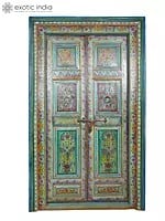 90" Large Hand-Painted Double Door with Traditional Lock | Indian Door
