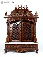 54" Large Lakshmi Ganesha Saraswati Temple with Double Doors | Wood and Marble