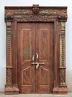 92" Large Old Traditional Flower Carved Teak Wood Indian Door