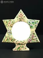 7" Star Shaped Hand Painted Wood Based Papier Mache Mirror with Stand | From Kashmir