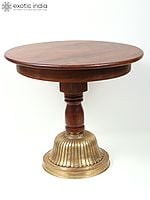 22" Designer Round Table in Wood with Brass Base
