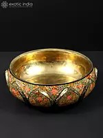 10" Hand Painted Papier Mache Bowl with Brass Inside | 24 Karat Gold Work | From Kashmir