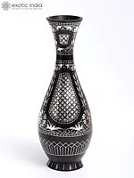 7" Bidri Flower Vase with Real Silver | Bidri Artwork | Gunmetal