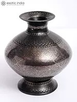 4" Beautiful Flower Pot - Bidri Artwork | Gunmetal With Real Silver