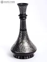 7" Leaves Design Flower Vase With Silver Work | Bidri Artwork | Gunmetal