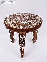 12" Wood Beautiful Elephants Round Table With Inlay Work