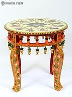 18" Hand-Painted Round Shaped Chowki (Pedestal)