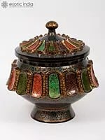 16" Decorative Papier Mache Pot with Lid | Hand-Painted | From Kashmir