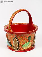 13" Hand Painted Designer Papier Mache Bucket | From Kashmir