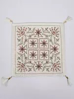 Bright-White Floral Zari Embroidered Art Silk Tassel Cushion Cover
