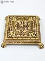 8" Square Shape Lotus Design Brass Chowki/Pedestal