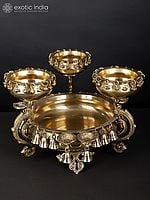 19" Four in One Large Size Designer Brass Urli with Bells and Diyas
