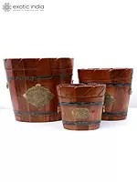 11" Set of 3 Designer Wooden Planters | Unique Home Decor