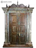 100" Large Vintage Indian Door with Frame | Home Temple Decor