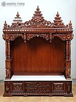 70" Large Designer Wood Carved Puja Temple
