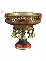 6" Urli With Bell | Brass Urli | Temple Decor | House and Office Diwali Decor | Urli Bowl | Inlay Work |