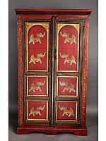 60" Wooden Cabinet with the Image of Elephant | Handmade | Made in India