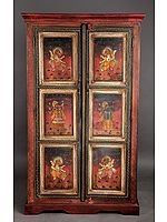 59" Wooden Cabinet with the Image of Ganesha | Handmade | Made in India