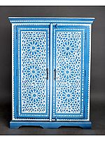 47" Traditional Lattice with Star Design Wooden Cabinet | Handmade Art | Made in India