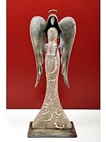 20" Wooden Angel with Golden Wings Candle Stand | Handmade