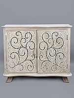 36" Rustic Accent Wooden Cabinet with Two Floral Pattern Drawer | Handmade Art