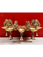 13" Brass Peacock Diya with Bells Wall Mount Bracket | Handmade
