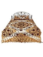 Golden-Glow Batik Dyed Bedspread from Pilkhuwa with Printed Flowers