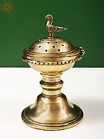 6" Small Brass Incense Burner with Bird Lid