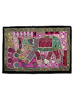 Animal Motif Embroidered Wall Tapestry with Kantha Patchwork from Gujarat