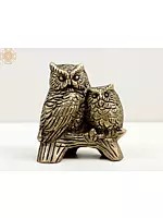 2" Small Brass Owl with Baby Owl