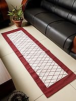 White Colored Cross Jali Pattern Cotton Runner