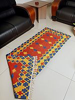 Cotton Multicolor Kilim Aztec Pattern Floor Runner